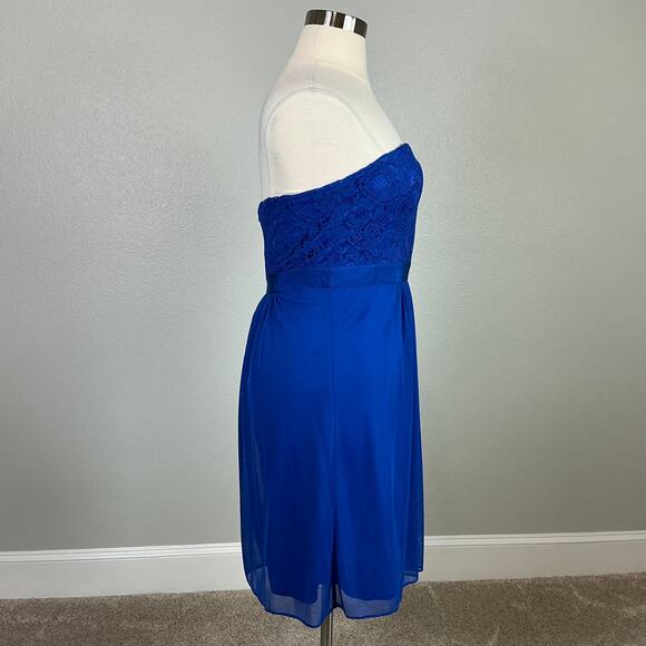 Adrianna Papell Strapless Lace Chiffon Mini Cocktail Dress Blue Size 14 Sheath - Picture 3 of 14